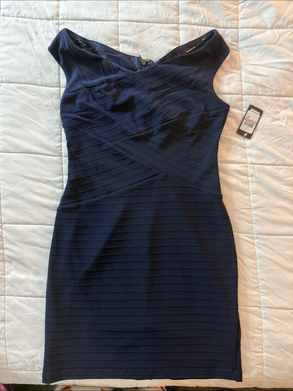 Guess One-Shoulder Navy Bandage Sheath Dress